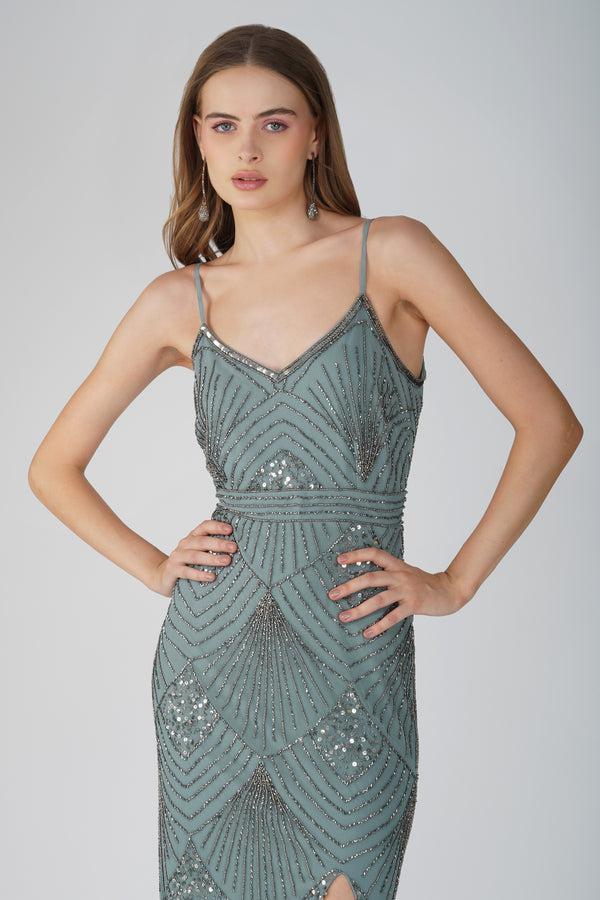 Lace & Beads Penelope Embellished Midi Dress In Teal