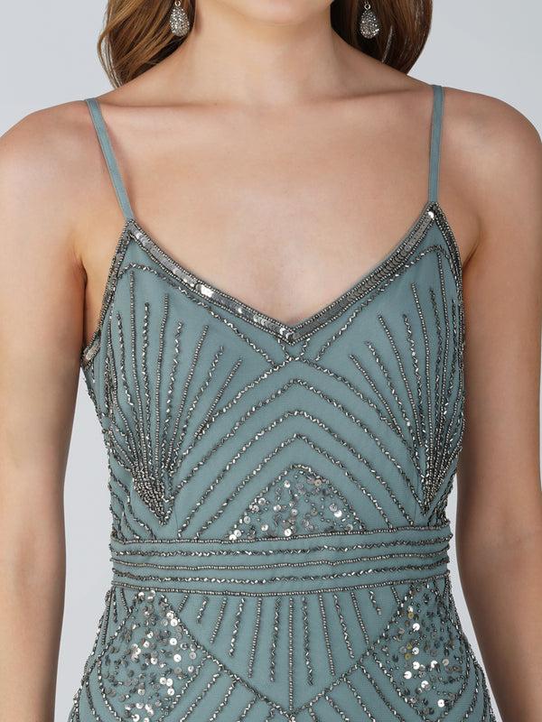 Lace & Beads Penelope Embellished Midi Dress In Teal