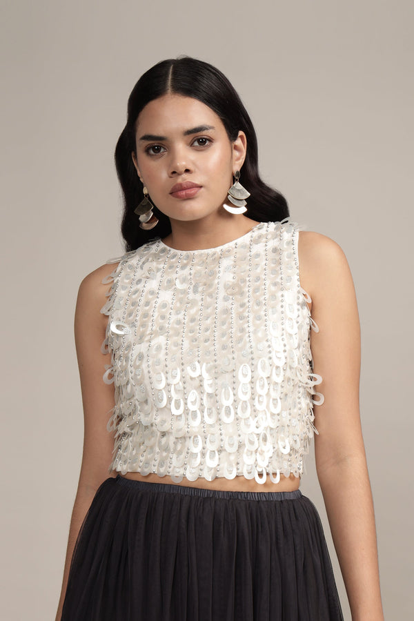 lace & beads Peruvian Top in White