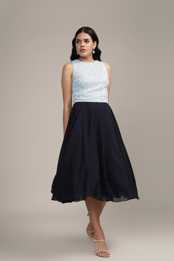 Lace & Beads Picasso Embellished Top In Light Blue