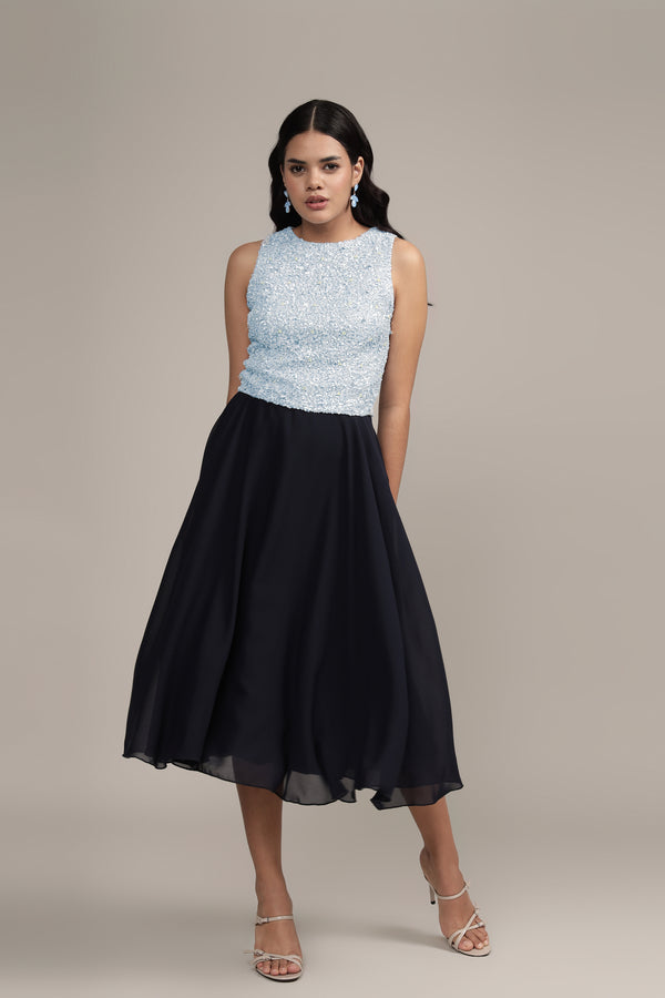 Lace & Beads Picasso Embellished Top In Light Blue