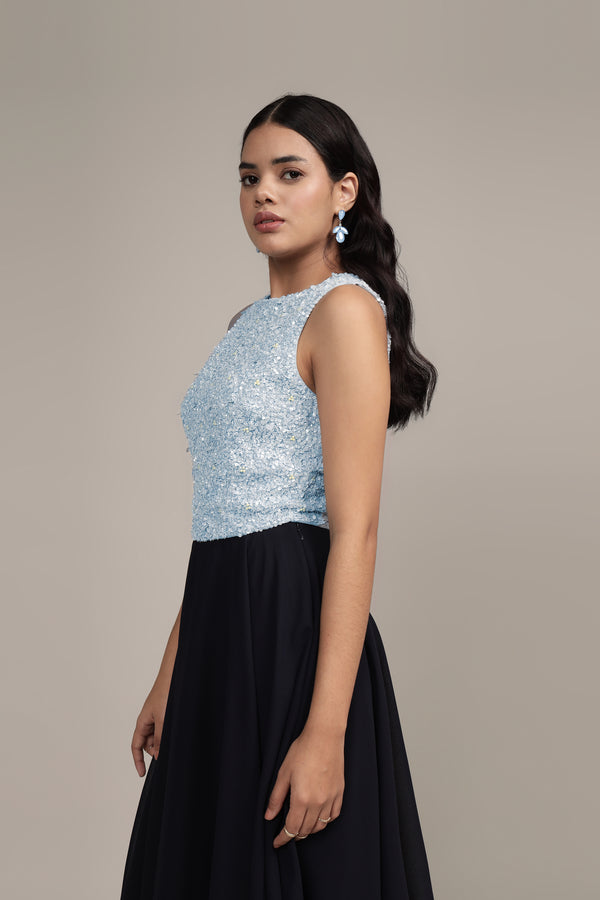 Lace & Beads Picasso Embellished Top In Light Blue