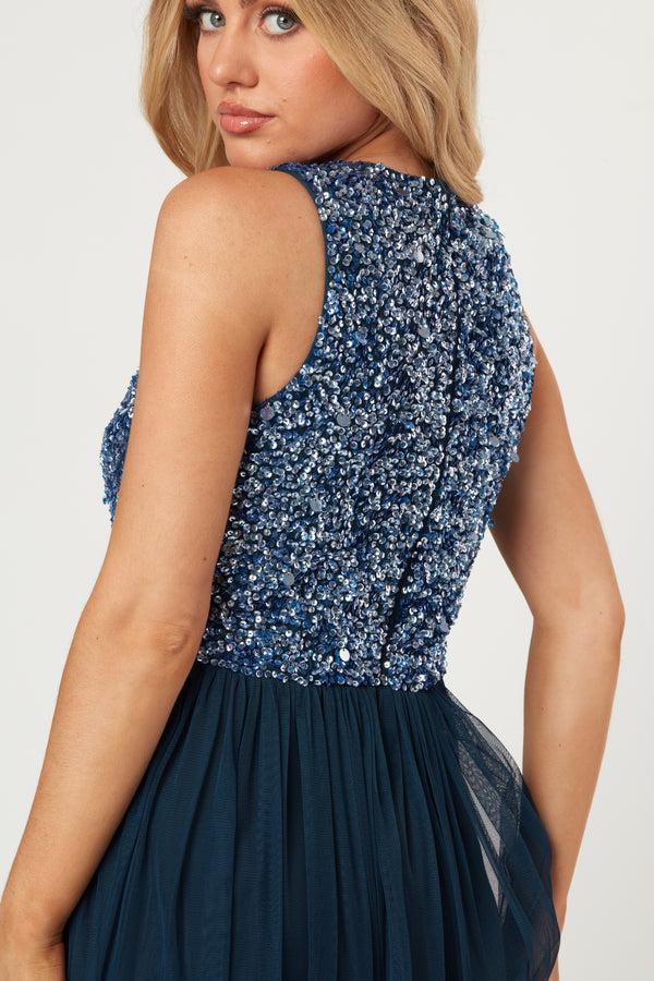 Lace & Beads Picasso Navy Blue Bridesmaid Maxi Dress