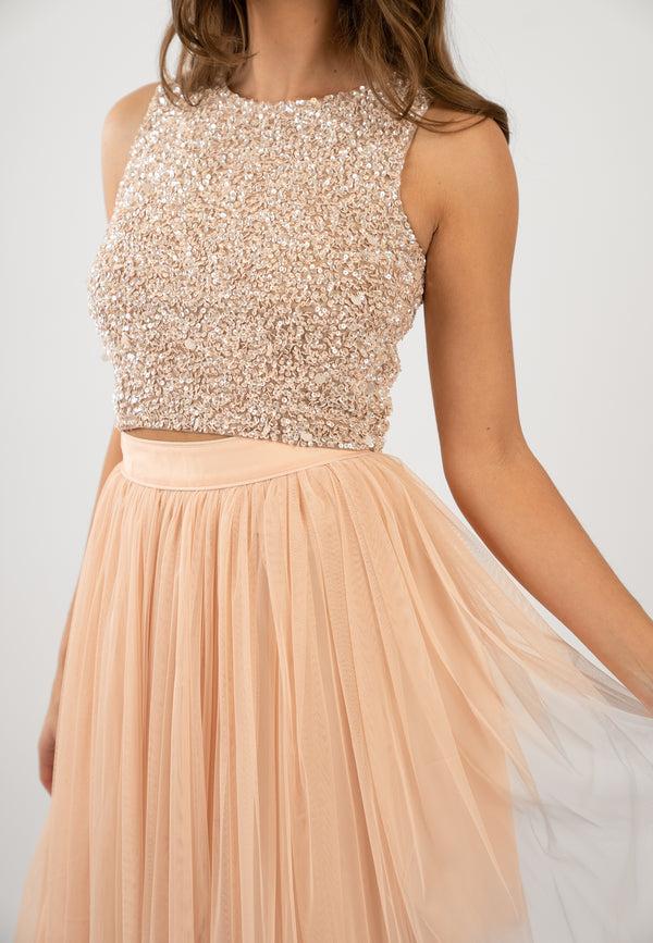 Lace & Beads Picasso Nude Embellished Sequin Top