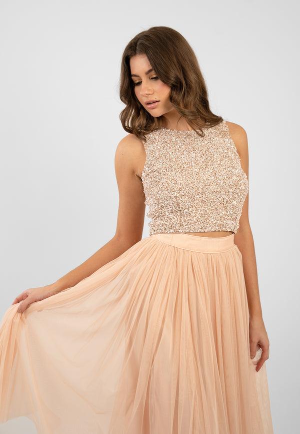 lace & beads Picasso Nude Embellished Sequin Top