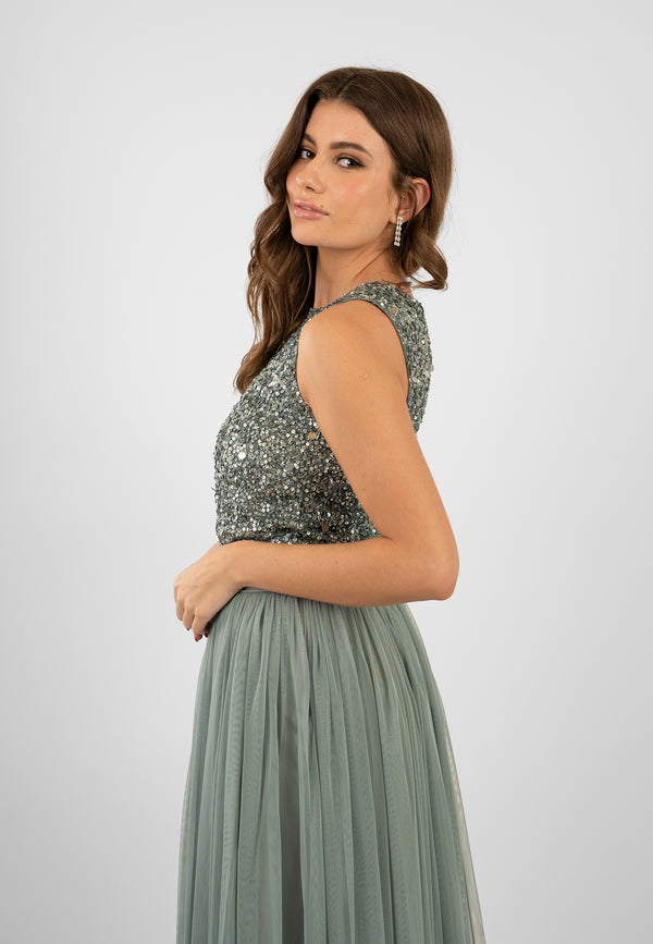 Lace & Beads Picasso Teal Sequin Top