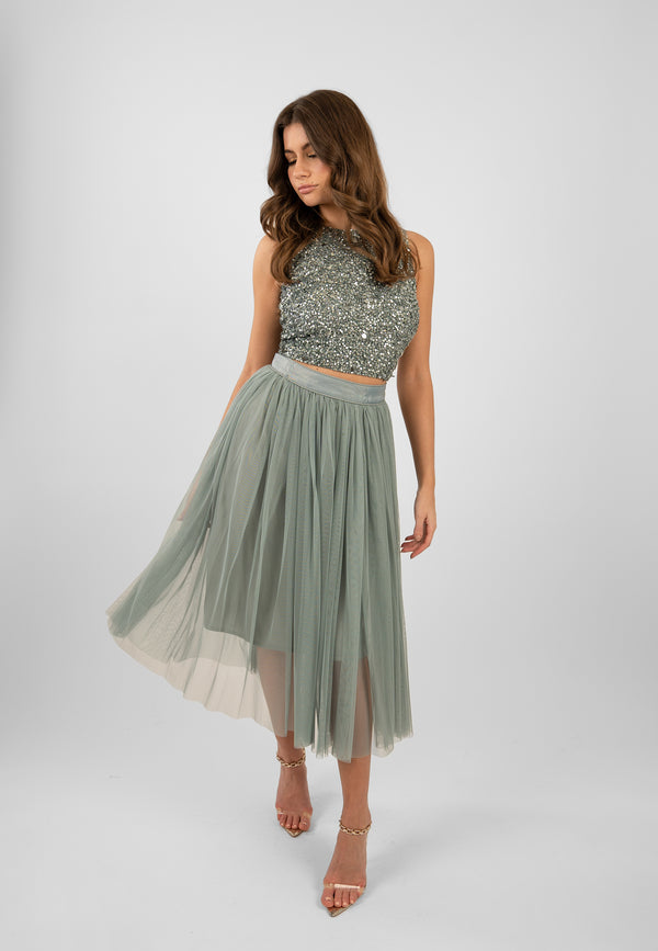 Lace & Beads Picasso Teal Sequin Top