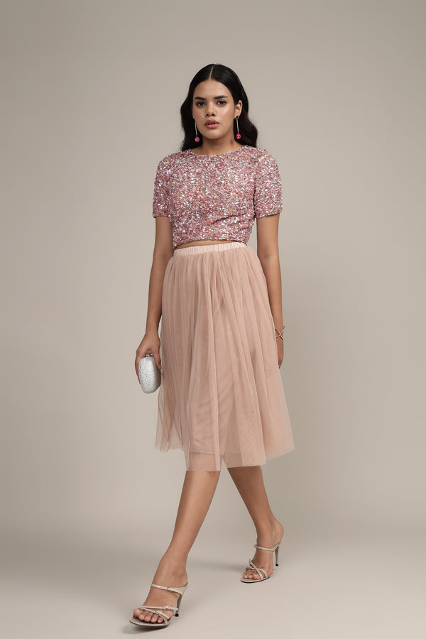 Lace & Beads Priya Picasso Embellished Top In Mauve