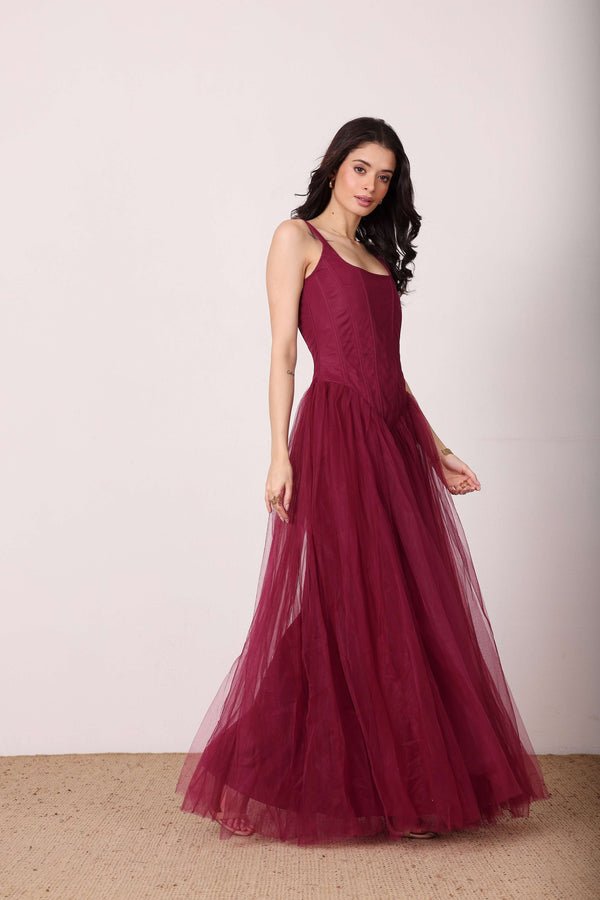 Lace & Beads Quest Corset Maxi Dress In Fig