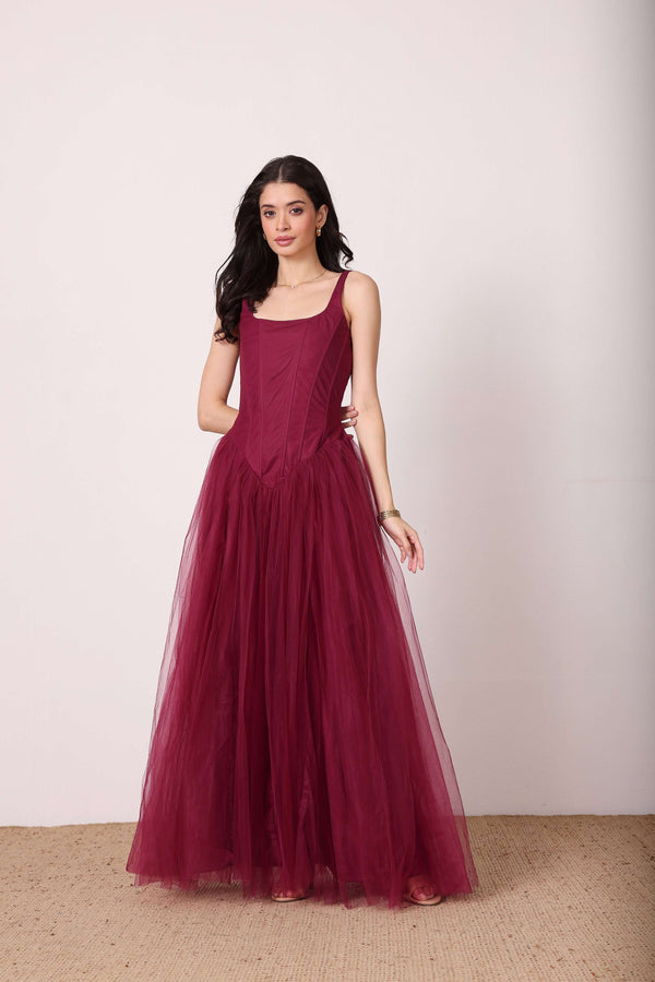 Lace & Beads Quest Corset Maxi Dress In Fig