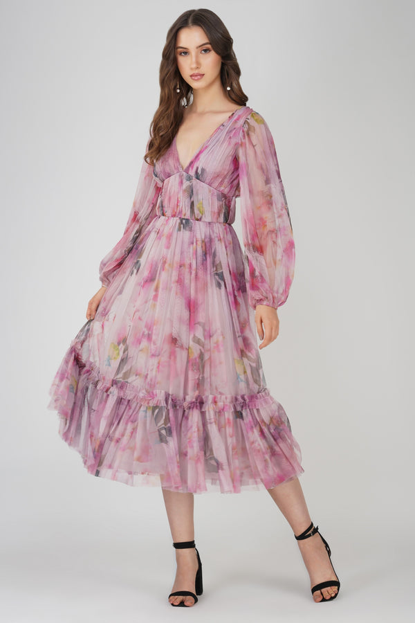 lace & beads Rachel Purple Printed Midi Dress