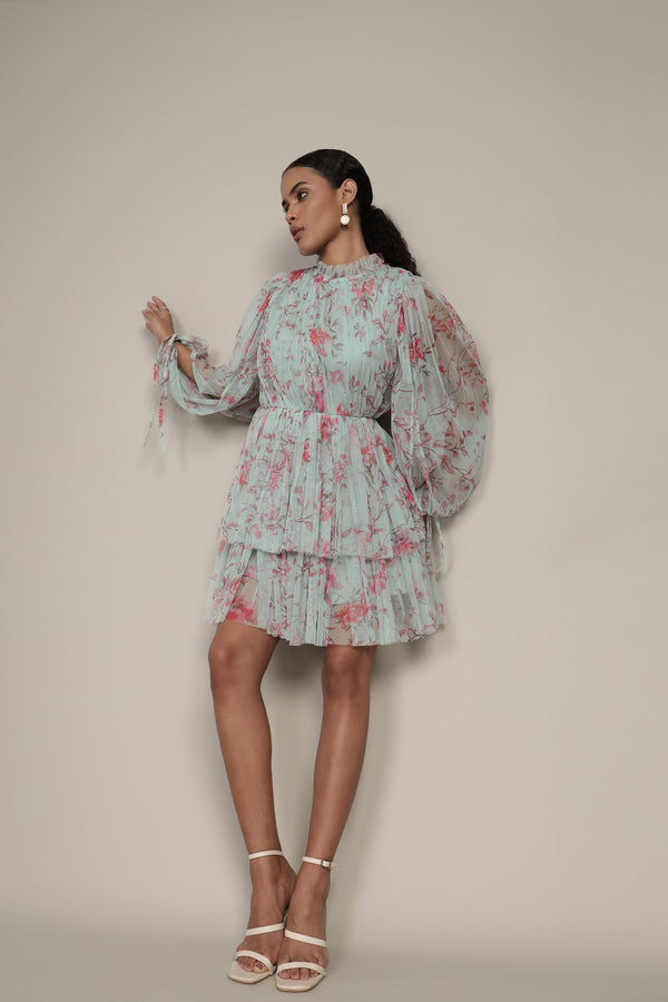 Lace & Beads Randee Mini Dress In Sage Print