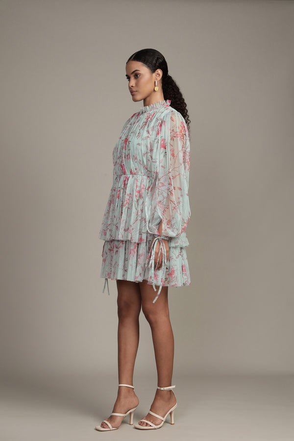 Lace & Beads Randee Mini Dress In Sage Print