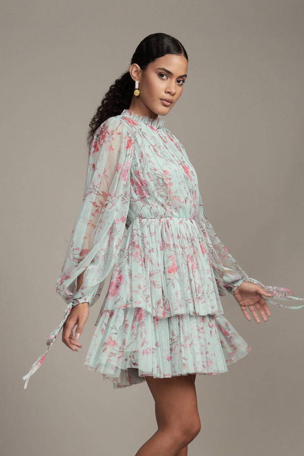 lace & beads Randee Mini Dress in Sage Print