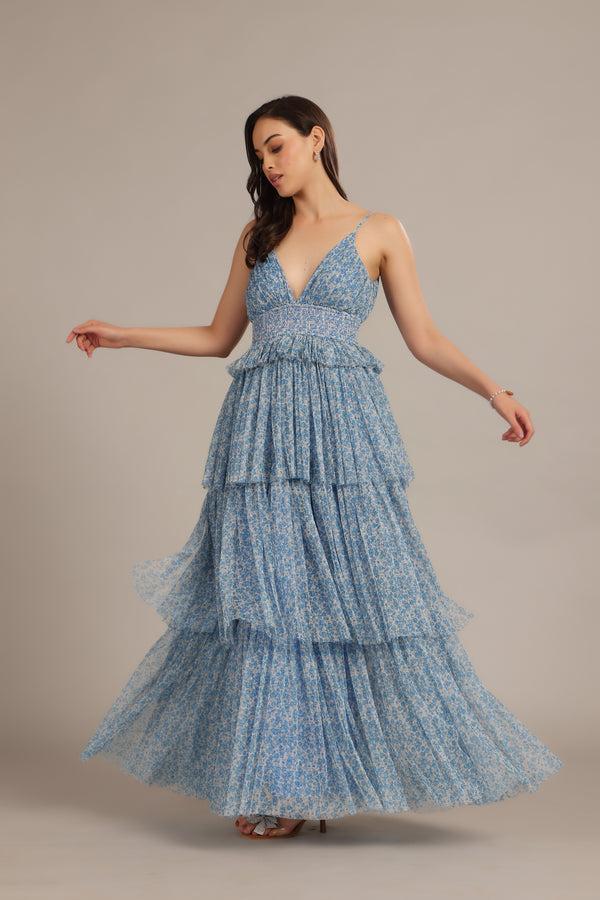 Lace & Beads Rani Maxi Dress In Ditsy Blue Floral