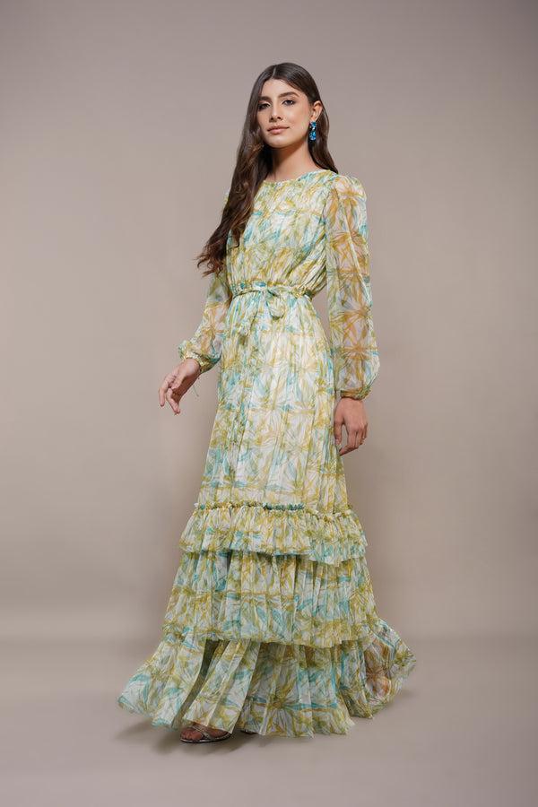 Lace & Beads Rebecca Maxi Dress In Green Floral