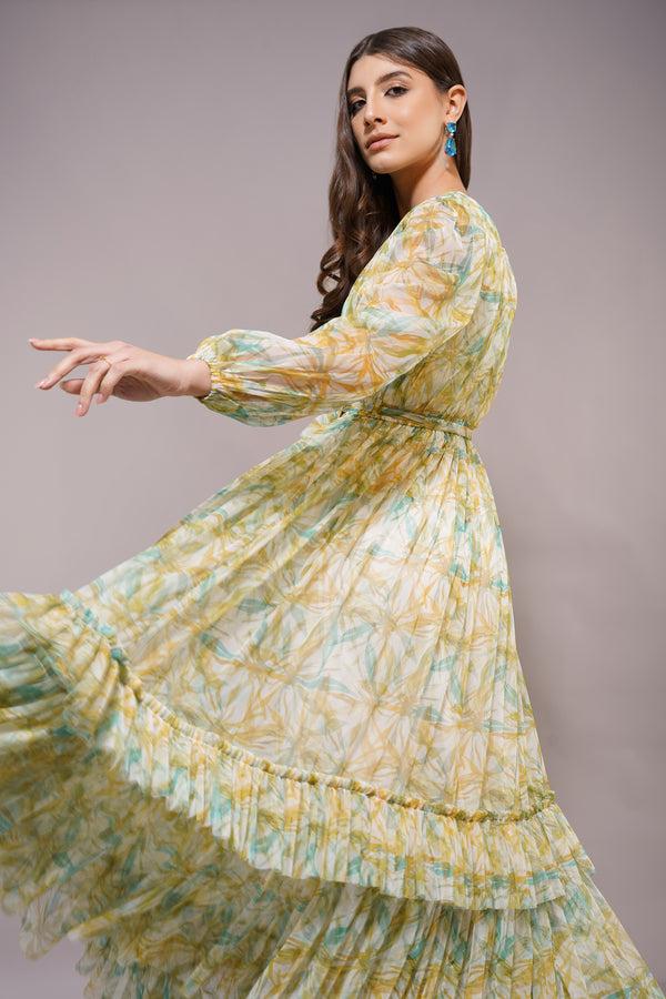 Lace & Beads Rebecca Maxi Dress In Green Floral