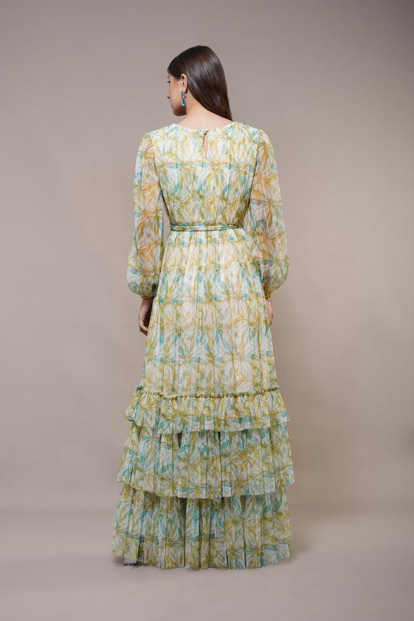Lace & Beads Rebecca Maxi Dress In Green Floral