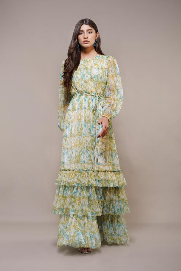 lace & beads Rebecca Maxi Dress in Green Floral