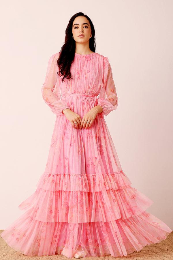 Lace & Beads Rebecca Maxi Dress In Pink Floral