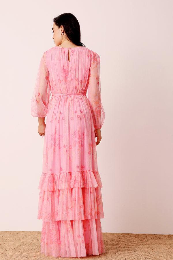Lace & Beads Rebecca Maxi Dress In Pink Floral