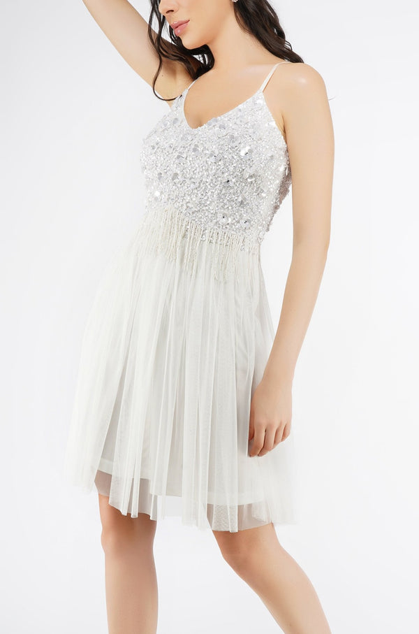 Lace & Beads Riri White Tulle Mini Dress