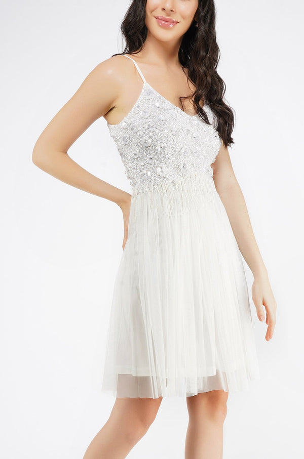 Lace & Beads Riri White Tulle Mini Dress