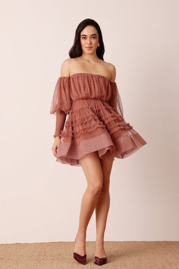 Lace & Beads River Mini Dress In Merlot