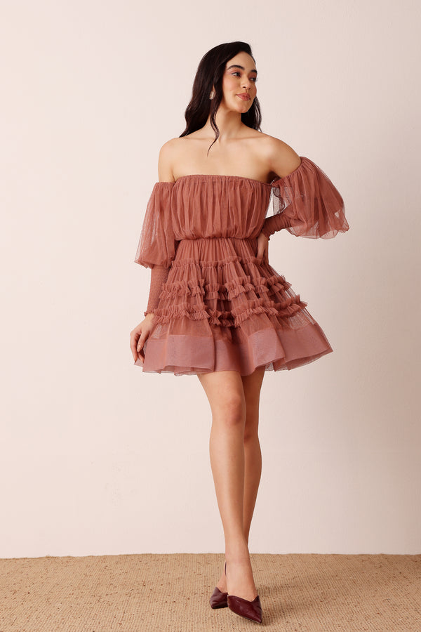 Lace & Beads River Mini Dress In Merlot