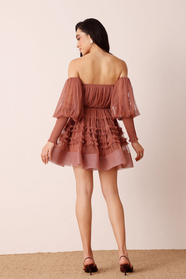 Lace & Beads River Mini Dress In Merlot