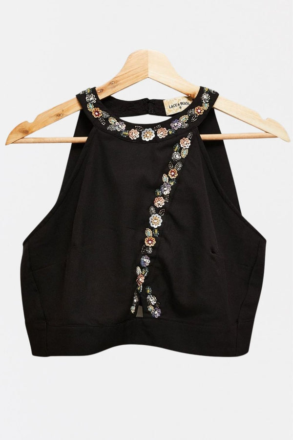 lace & beads Roamine Wrap Top in Black