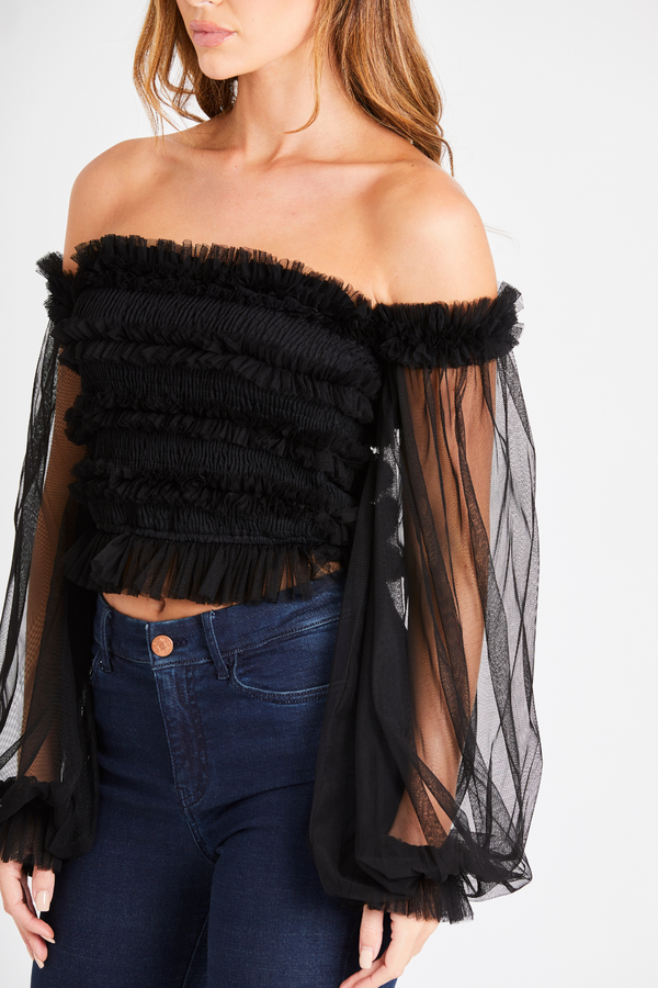 Lace & Beads Rolf Black Mesh Top
