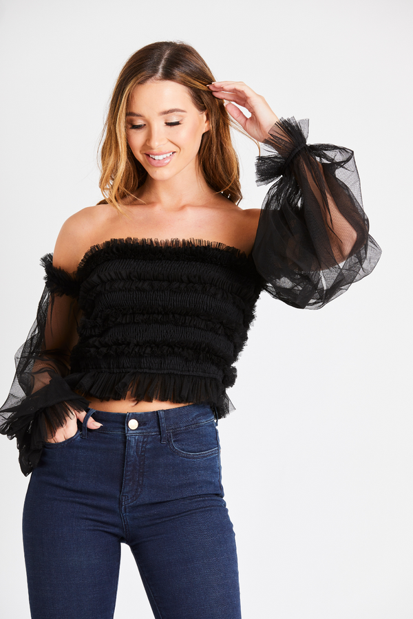 lace & beads Rolf Black Mesh Top
