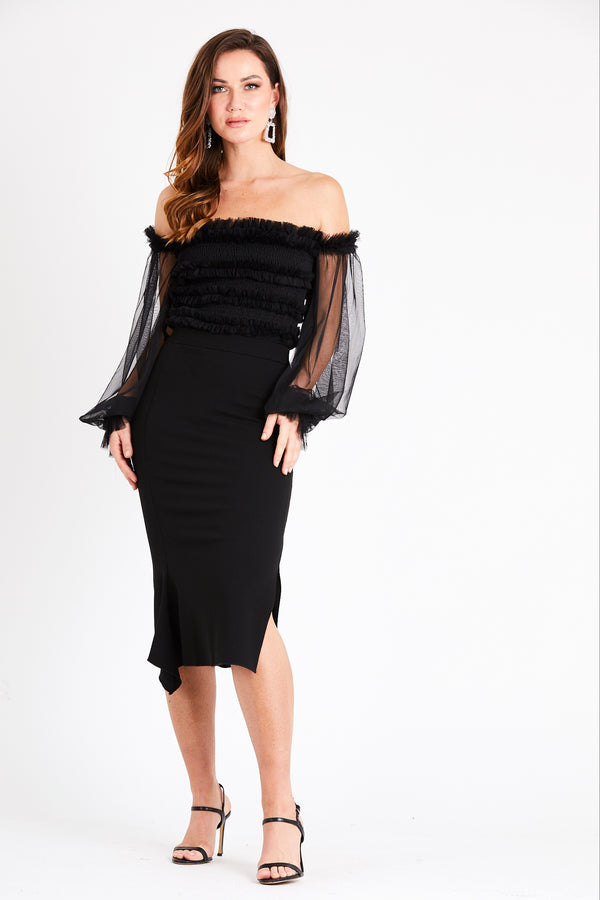 lace & beads Rolf Mesh Bodysuit in Black