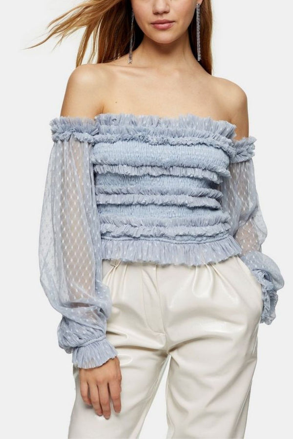 lace & beads Rolf Top in Blue Polka