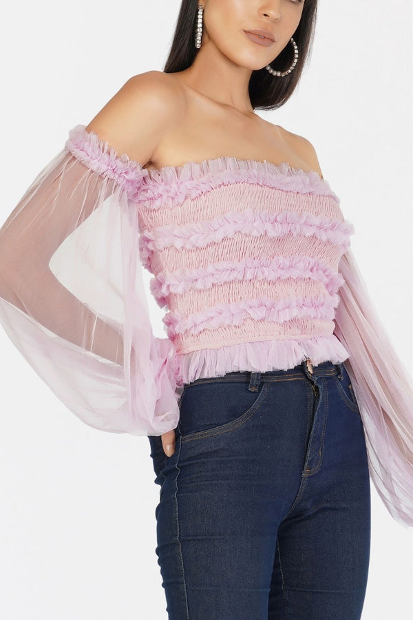 Lace & Beads Rolf Top In Light Pink