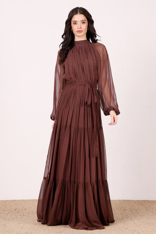 Lace & Beads Rosetta Maxi Dress In Chocolate Brown