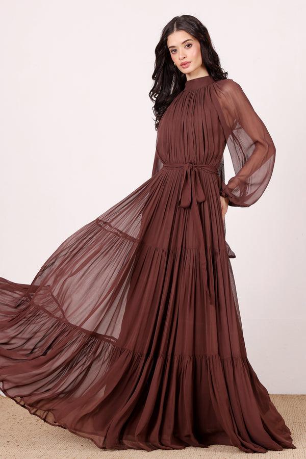 Lace & Beads Rosetta Maxi Dress In Chocolate Brown