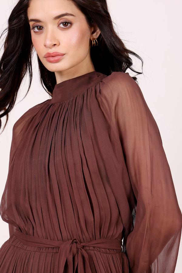 Lace & Beads Rosetta Maxi Dress In Chocolate Brown
