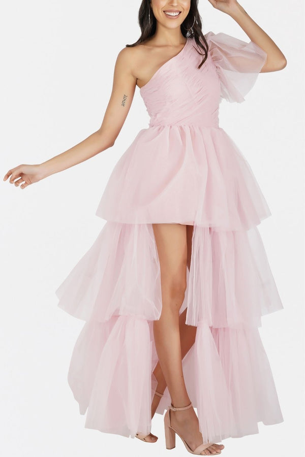 Lace & Beads Rowena Mesh Maxi In Soft Pink