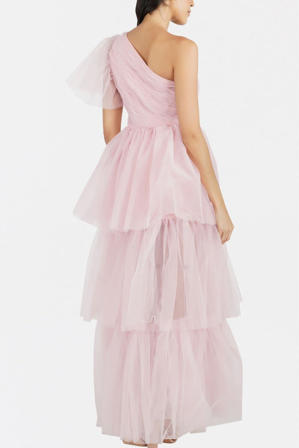 Lace & Beads Rowena Mesh Maxi In Soft Pink