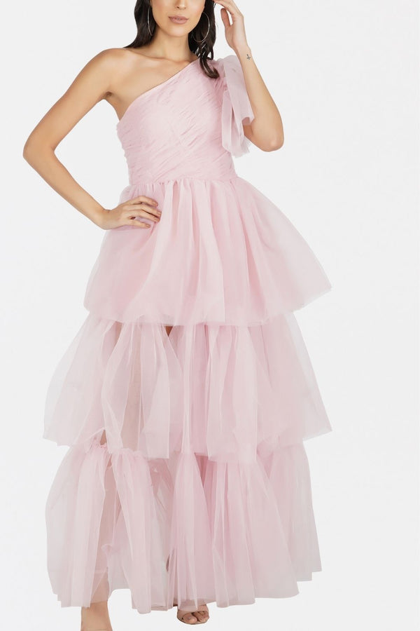 Lace & Beads Rowena Mesh Maxi In Soft Pink