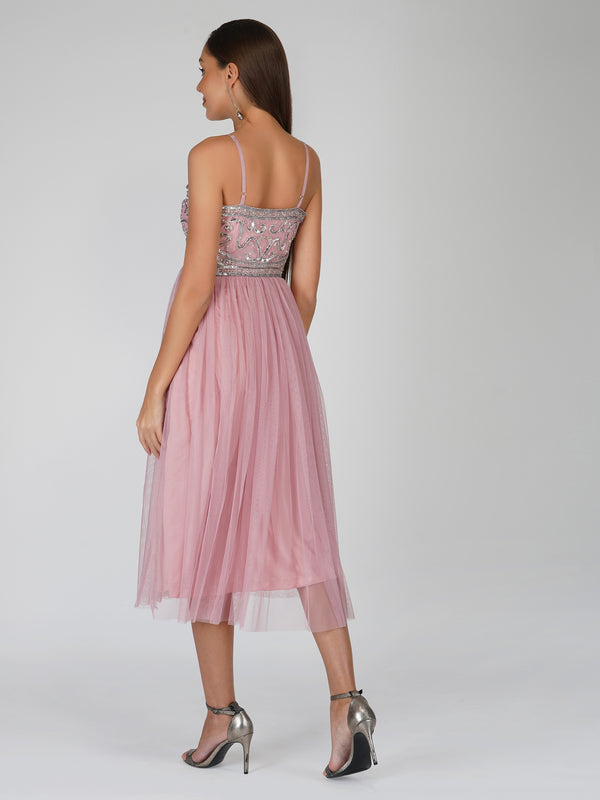 Lace & Beads Ruhi Embellished Midi Dress In Mauve