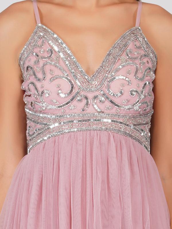 Lace & Beads Ruhi Embellished Midi Dress In Mauve