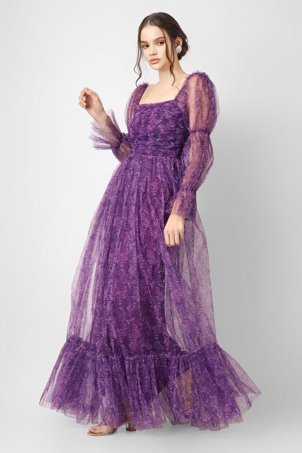 Lace & Beads Ruth Purple Printed Tulle Dress