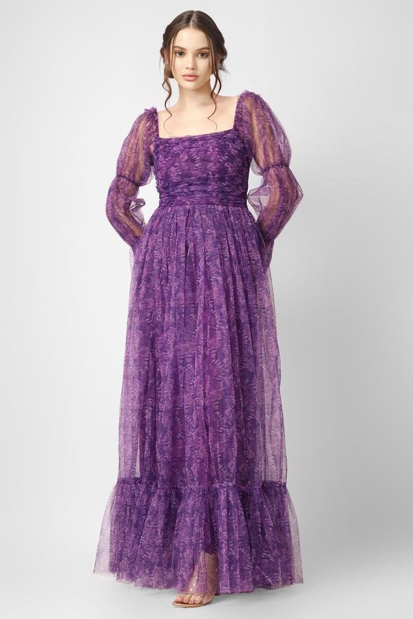 Lace & Beads Ruth Purple Printed Tulle Dress