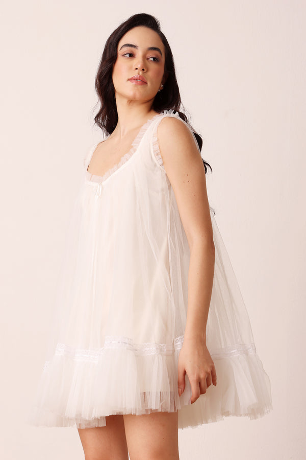 Lace & Beads Sadie Mini Dress In Buttercream