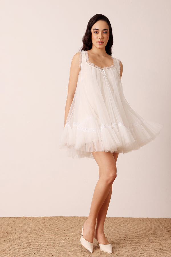 Lace & Beads Sadie Mini Dress In Buttercream