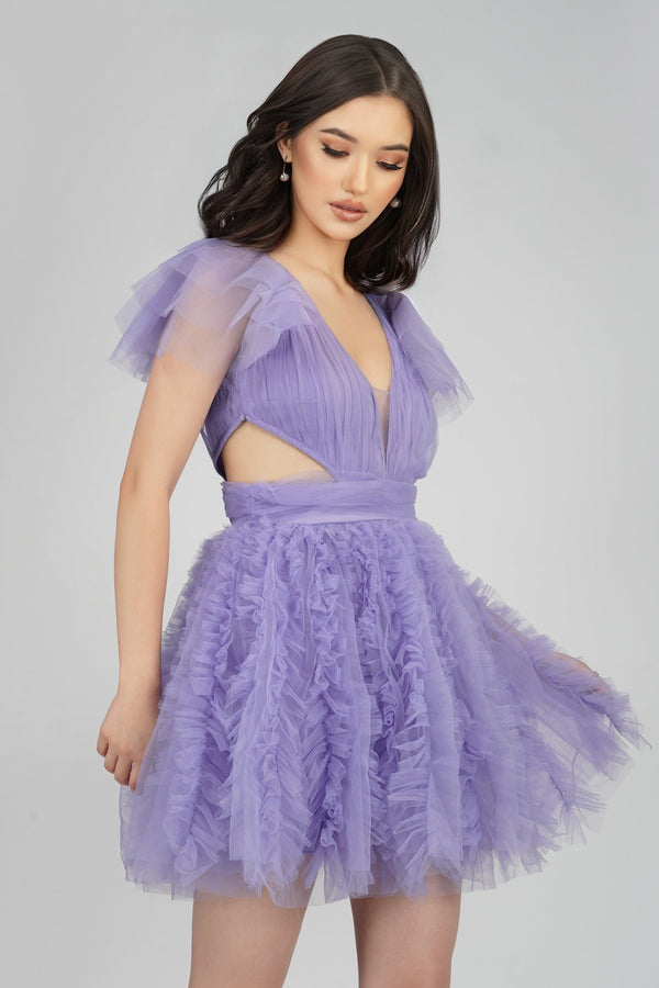 Lace & Beads Sage Purple Tulle Mini Dress