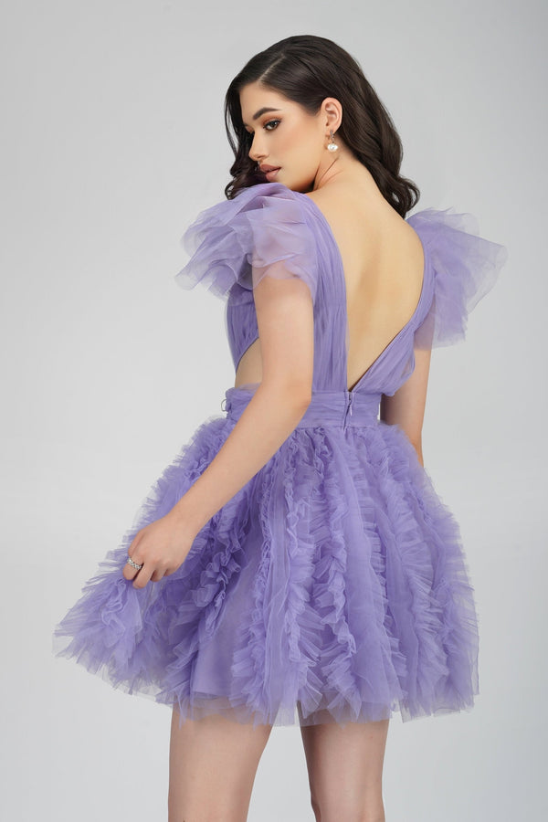 Lace & Beads Sage Purple Tulle Mini Dress